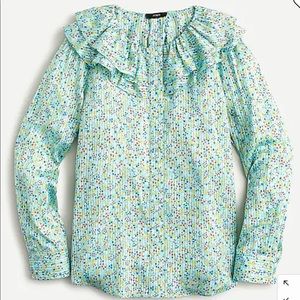 🆕J CREW Green Floral Ruffle Top Shirt